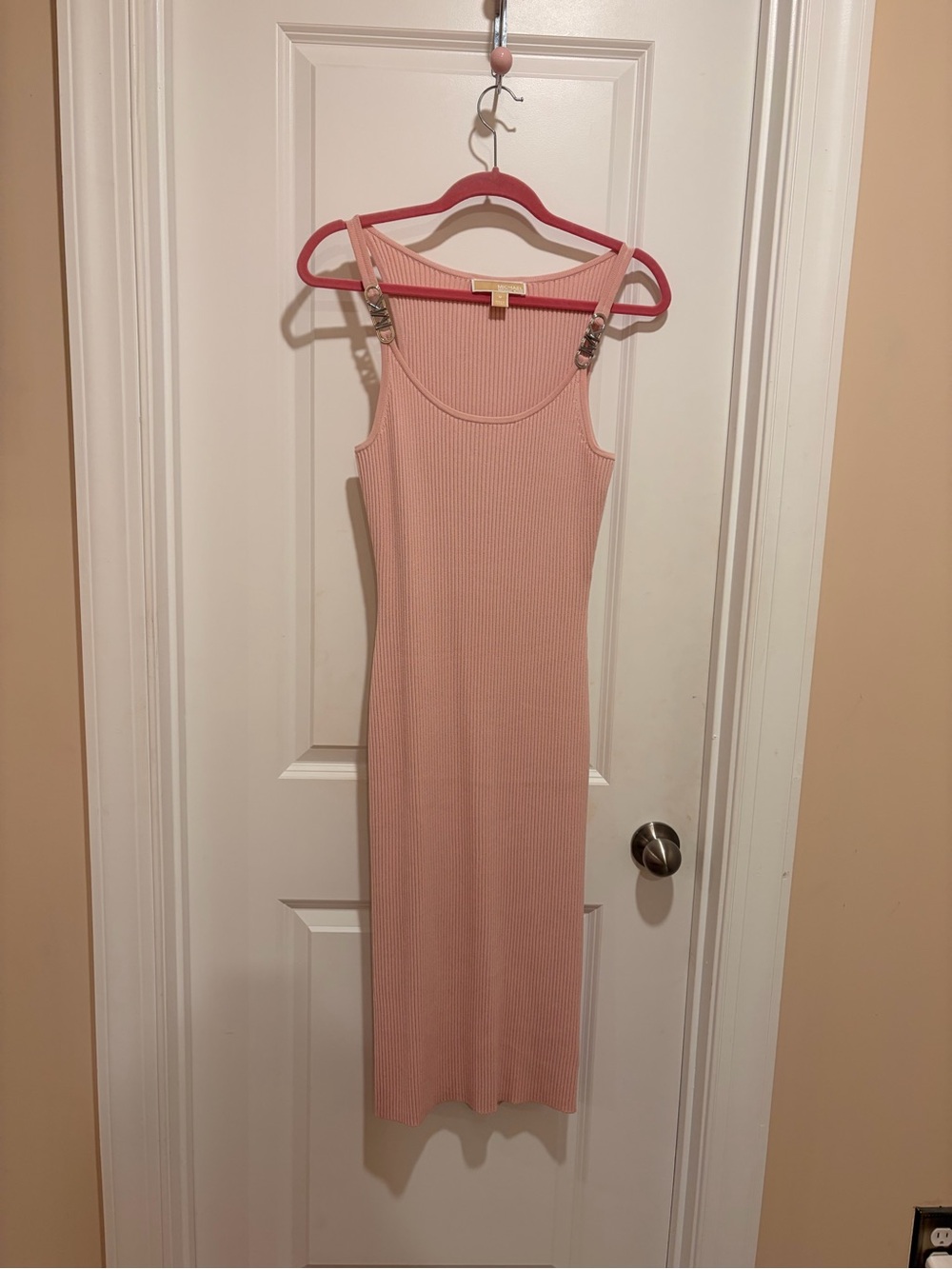 Michael Kors Blush Pink Ribbed Tank Midi Dress